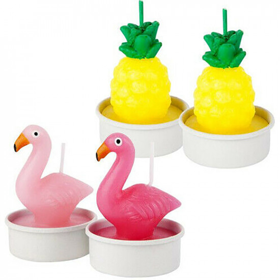Set Of 12 Flamingo And Pineapple Pot Candles Set Tea Light Candle Home Table 6Cm Household, Candles & Fresheners image