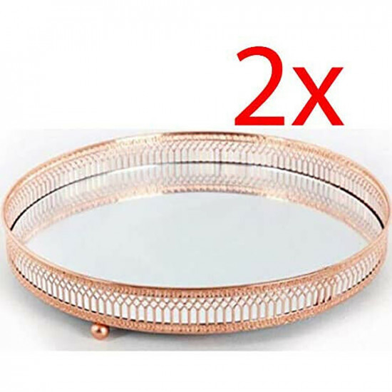 Set Of 2 Bronze Mirror Base Candle Plate Indoor Decoration Antique Gift 20Cm New Household, Candles & Fresheners image