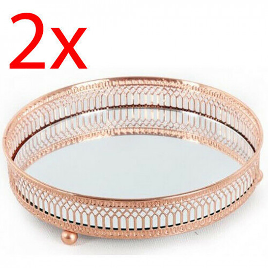 Set Of 2 Copper Mirror Base Candle Plate Indoor Decoration Gift Bronze 28Cm New Household, Candles & Fresheners image