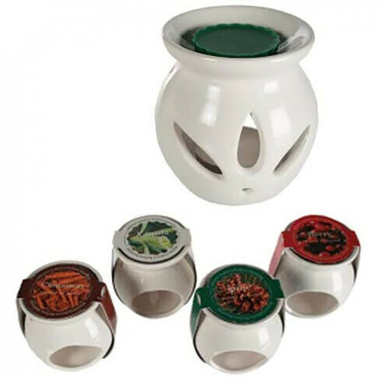 Set Of 4 Ceramic Oil Burner Melts Wax Candle Tart Tea Light Aroma Lamp + Scents Household, Candles & Fresheners image