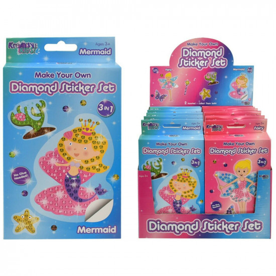 3 In 1 Make Your Own Diamond Sticker Set Kit Kids Fun Activity Diy Fairy Mermaid image