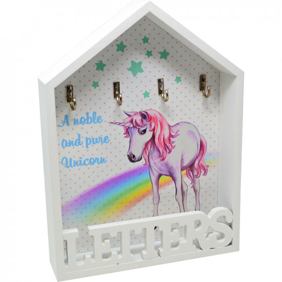 30Cm Unicorn Letter Rack 4 Key Holder Organiser Home Storage Wall Mounted New image