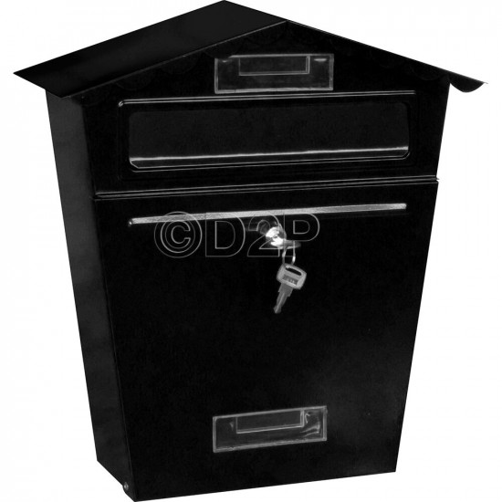 Black Steel Post Box Postbox Lockable Letter Mail Wall Mounted New By Home Disco Household, Home Furniture image