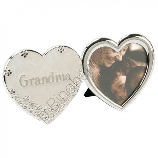Grandma Heart Shape Plaque Photo Frame Picture Silver Plated Gift Standing New image