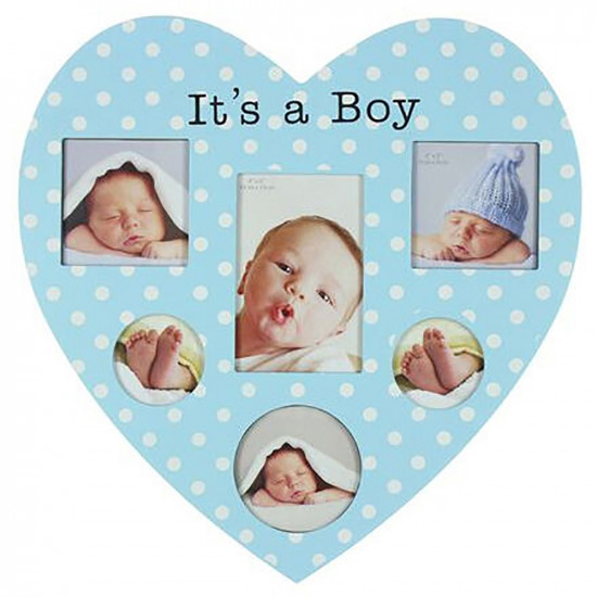 Its A Boy Heart Shape 6 Picture Photo Frame Collage Wall Hanging Gift Blue New image