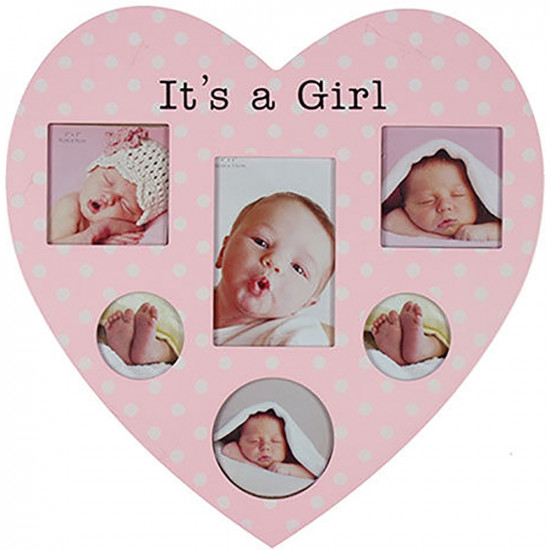Its A Girl Heart Shape 6 Picture Photo Frame Collage Wall Hanging Gift Pink New image