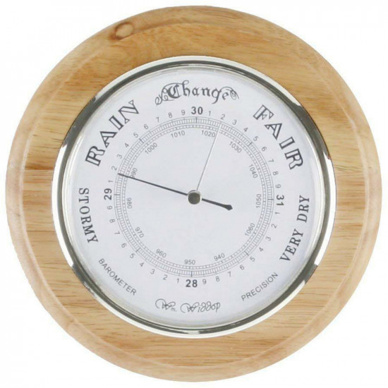Oak Finish Barometer 19Cm Wall Clock Hanging Bedroom Home Gift Office Round New Household, Home Furniture image
