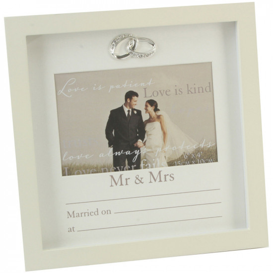 Wedding Photo Picture Frame With Printed Data Anniversary Rings Home Stand Gift image