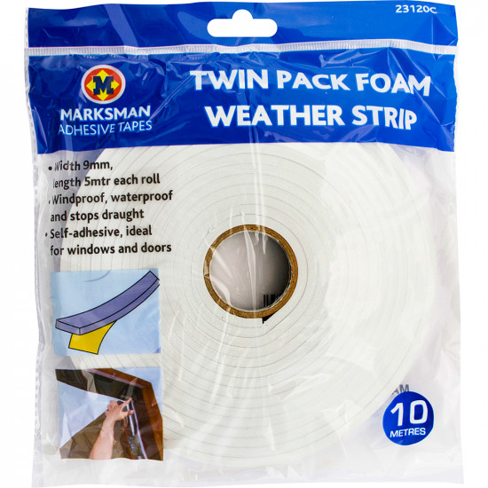 10 X Twin Pack Foam Weather Strip 9Mm Strip Windproof Waterproof Windows Doors image