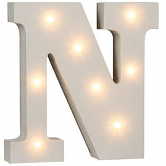 16Cm Illuminated Wooden Letter N With 8 Led Sign Message Decor Party Xmas Gift image