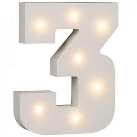 16Cm Illuminated Wooden Number 3 With 7 Led Sign Message Decor Party Xmas Gift image