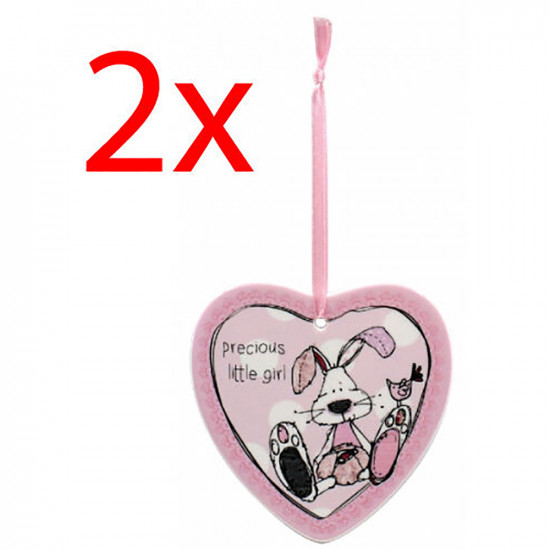 2 X Little Miracle Baby Girl Pink Hanging Heart Plaque 11Cm Gift Decor Bedroom Household, Miscellaneous image