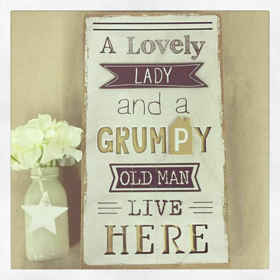 A Lovely Lady And A Grumpy Old Man Live Here Plaque Fun Novelty Decor Gift Wood image