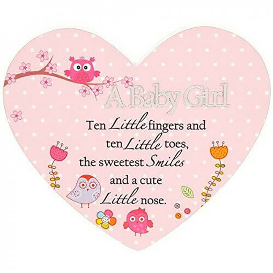 Baby Girl Heart Shaped Hanging Plaque Message Gift Home Decor Mirror Word Pink image