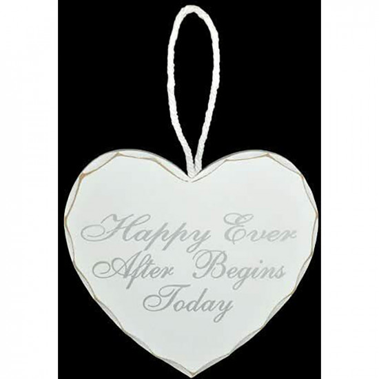 Hanging Wooden Heart Shaped Plaque Sign Message Wedding Gift Happily Ever After Household, Miscellaneous image