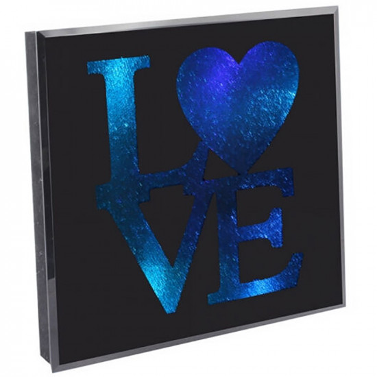Love Led Crystal Effect Glass Plaque Sign Gift Mantel Frame Blue Home Decor New image