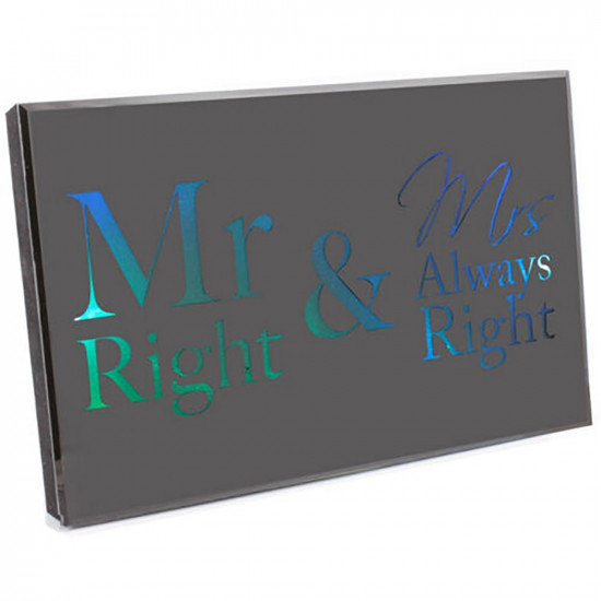 Mr & Mrs Always Right Led Mirror Plaque Wall Anniversary Wedding Present Black image