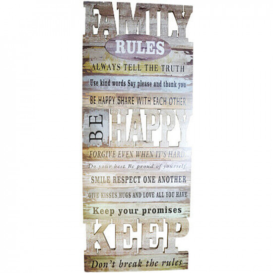 New 100Cm Family Rules Large Plaque Home Decoration Sign Message Wall Mounted image