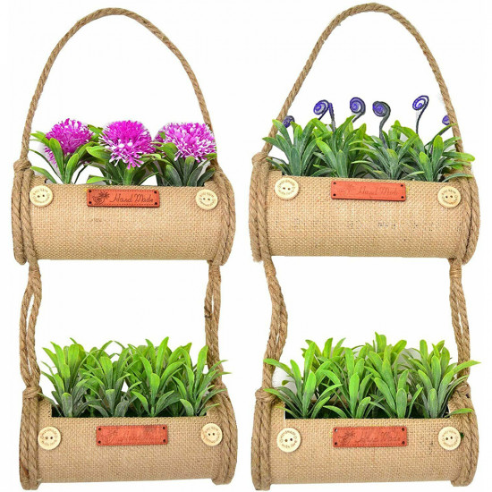 New Artificial Double Flower Basket Hanging Rope Home Decoration Garden Plants image