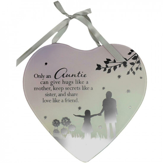 New Auntie Heart Shaped Hanging Mirror Plaque Message Gift Home Decor Present Household, Miscellaneous image