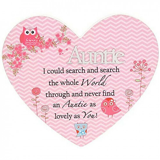 New Auntie Heart Shaped Hanging Plaque Message Gift Home Decor Mirror Word Pink image