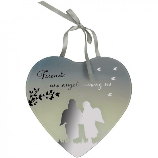 New Friend Heart Shaped Hanging Mirror Plaque Message Gift Home Decor Present image