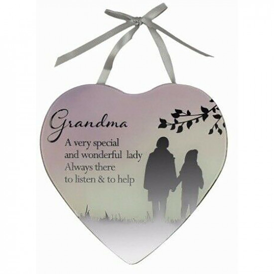 New Grandma Heart Shaped Hanging Mirror Plaque Message Gift Home Decor Present image
