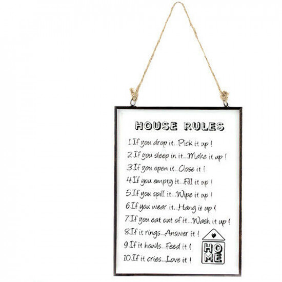 New House Rules Plaque Quote Hanging Gift Funny Frame Glass Decoration Strict image
