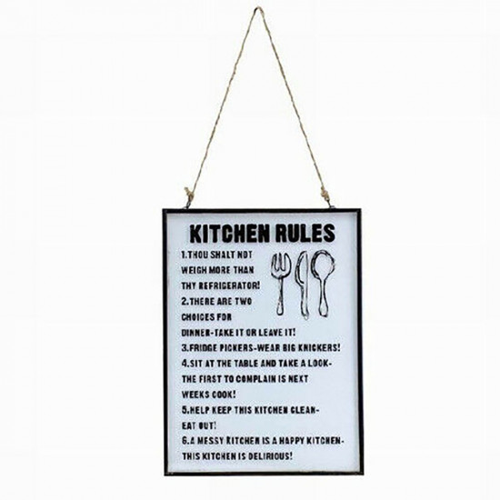 New Kitchen Rules Plaque Quote Hanging Gift Funny Frame Glass Decoration Strict Household, Miscellaneous image