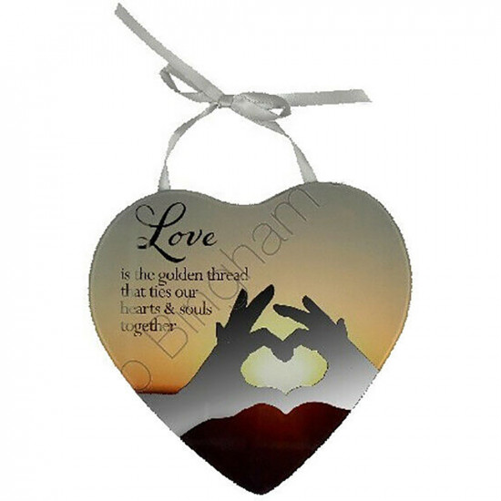 New Love Heart Shaped Hanging Mirror Plaque Message Gift Home Decor Present image
