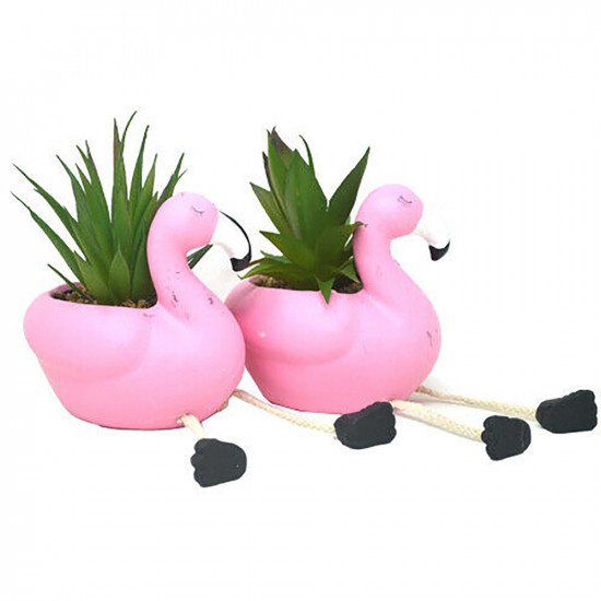 New Set Of 2 Ceramic Flamingo Pots With Succulents Plants Home Decor Xmas Gift Household, Miscellaneous image