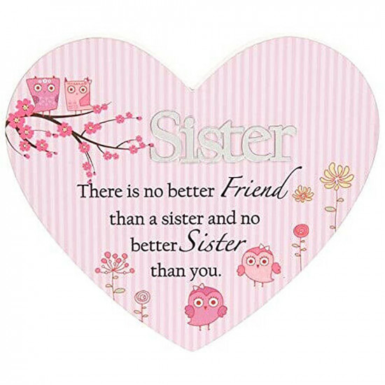 New Sister Heart Shaped Hanging Plaque Message Gift Home Decor Mirror Word Pink image