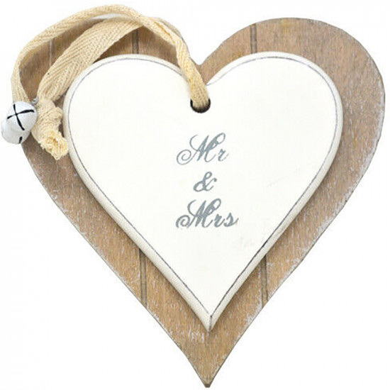 New Wooden Hanging Heart Shaped Mr & Mrs Plaque Home Decor Xmas Wedding Gift Household, Miscellaneous image