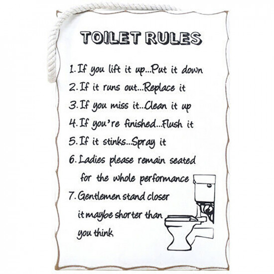 New Wooden Toilet Rules Plaque Home Bathroom Hanging Decor Sign Message String Household, Miscellaneous image