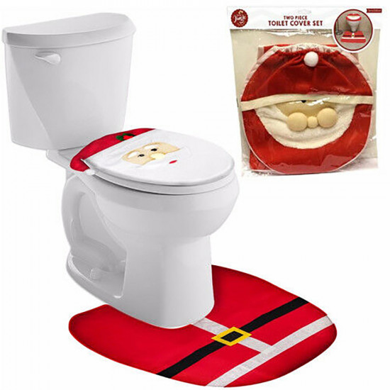 Santa Toilet Seat Cover Set Bathroom Rug Christmas Decorations Present Gift Fun Household, Miscellaneous image