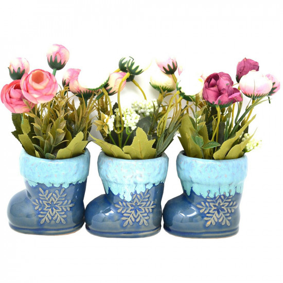 Set Of 3 Artificial Flower Pots 14Cm Decoration Shoe Design Plant Tree Gift Household, Miscellaneous image