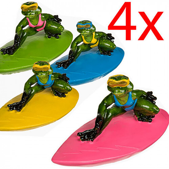 Set Of 4 Frog Surfboard Polyresin Figurines Ornament Decor Home Statue Gift 17Cm Household, Miscellaneous image