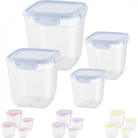 4 X Plastic Food Container Set Fridge Freezer Storage Tubs Lids Lunch Snacks New image