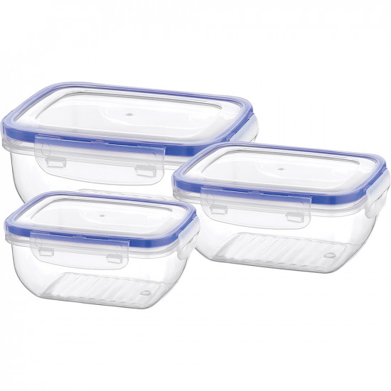 New 3Pc Rectangular Containers Storage Lock Caps Lid Lunch Box Organiser Clear image