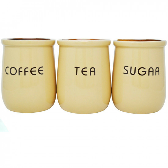 New Set Of 3 Canisters Sugar Coffee Tea Ceramic Lid 14Cm Kitchen Brown Storage image