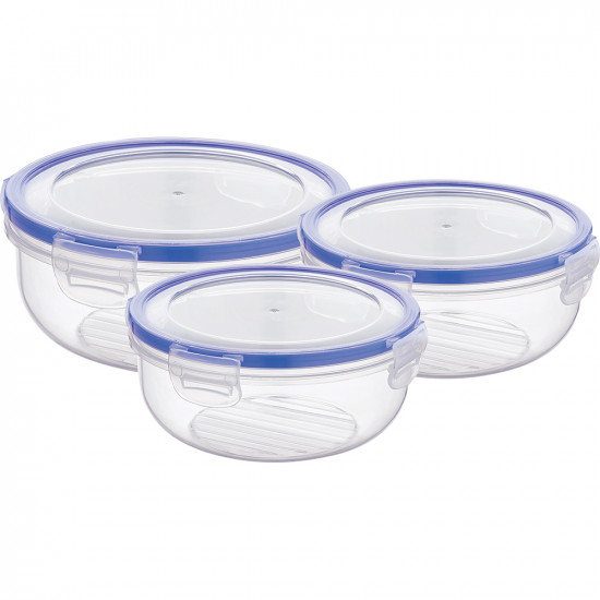 New Set Of 3 Round Container Storage Lock Caps Lid Lunch Box Organiser Clear Household, Storage Containers image
