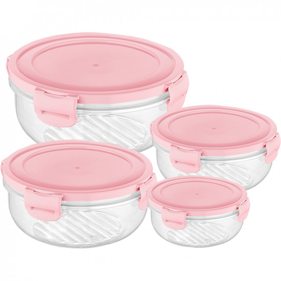 New Set Of 4 Round Containers Storage Coloured Cover Food Cook Plastic Lock Household, Storage Containers image