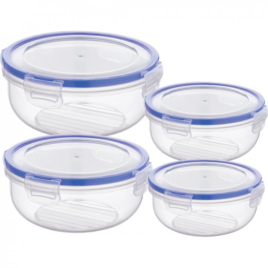 New Set Of 4 Round Containers Storage See Through Covers Food Cook Plastic Lock Household, Storage Containers image