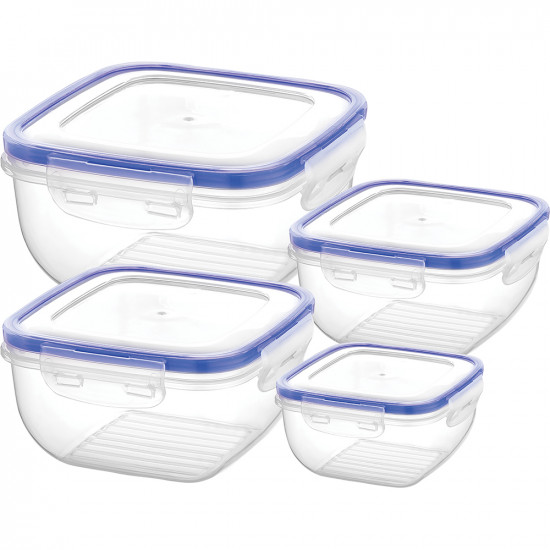 New Set Of 4 Square Containers Storage See Through Covers Food Cook Plastic Lock Household, Storage Containers image