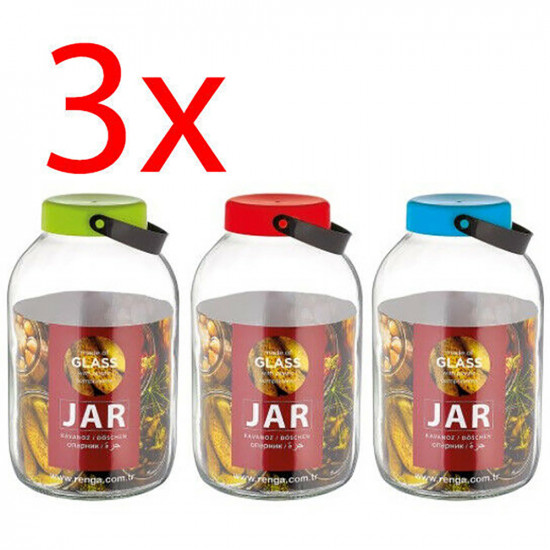 Set Of 3 Glass Canister Kitchen Food Storage Jars Organiser Handle Containers image