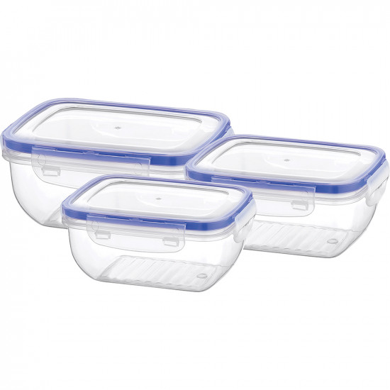 Set Of 3 Rectangular Containers Storage Lock Caps Lid Lunch Box Organiser Clear image
