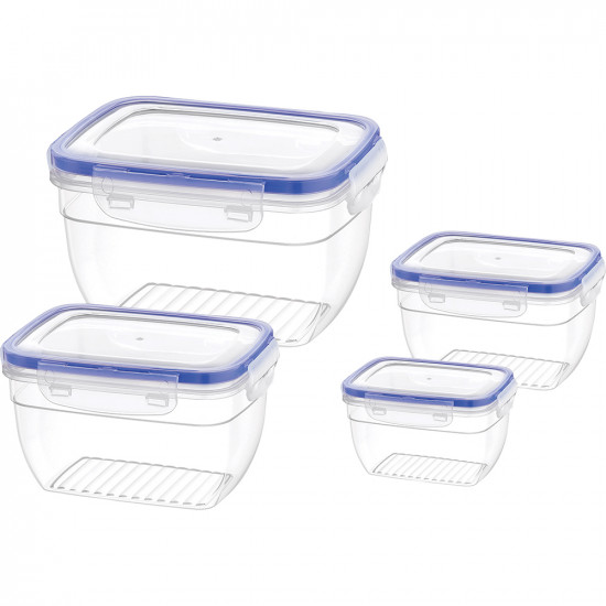 Set Of 4 Rectangular Container Storage Lock Caps Lid Lunch Box Organiser Clear Household, Storage Containers image