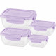 Set Of 4 Rectangular Containers Storage Coloured Cover Food Cook Plastic Lock Household, Storage Containers image