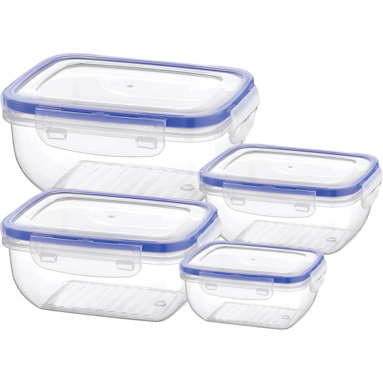 Set Of 4 Rectangular Containers Storage Lock Caps Lid Lunch Box Organiser Clear Household, Storage Containers image