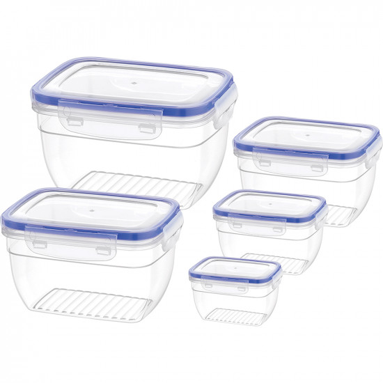 Set Of 5 Rectangular Container Storage Lock Caps Lid Lunch Box Organiser Clear Household, Storage Containers image
